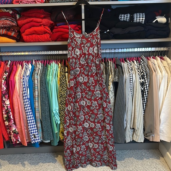 Forever 21 maroon/black/white print back button sleeveless maxi dress size S - Picture 1 of 3